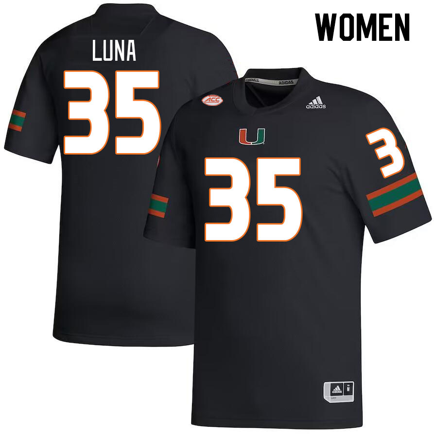 Women #35 Kolby Luna Miami Hurricanes College Football Jerseys Stitched Sale-Black - Click Image to Close